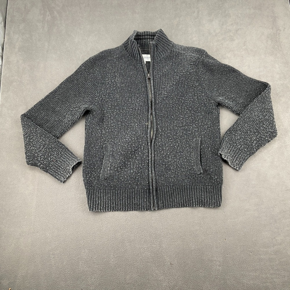 Lucky Brand Cardigan Sweater Women Large Gray TIght Knit Ribbed Mock Neck Winter